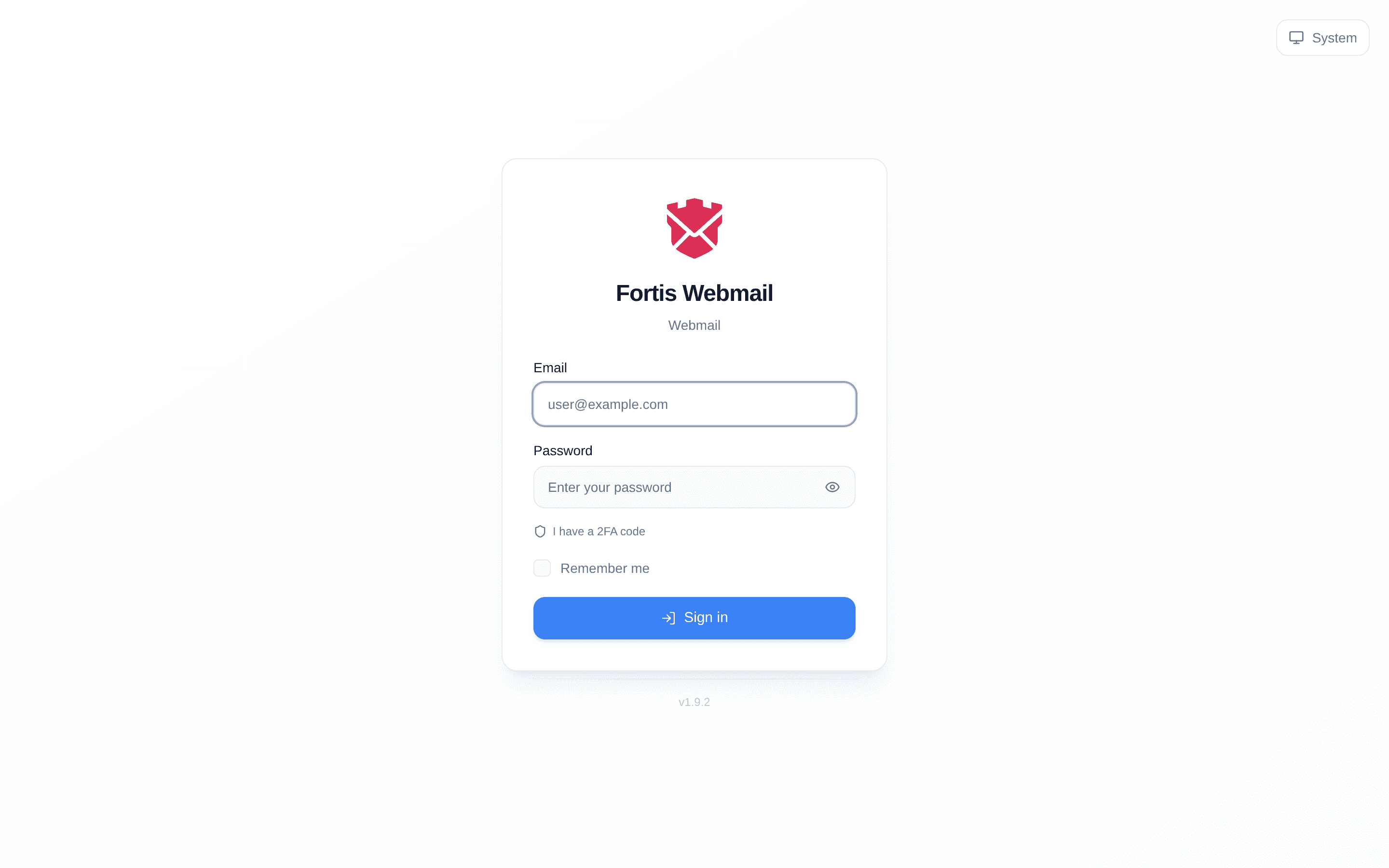 Tela de autenticação segura do Webmail corporativo em webmail.fortis.dev.br