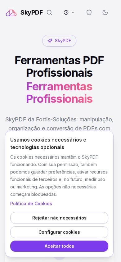 Versão mobile do SkyPDF com interface responsiva para processamento de PDF em dispositivos móveis